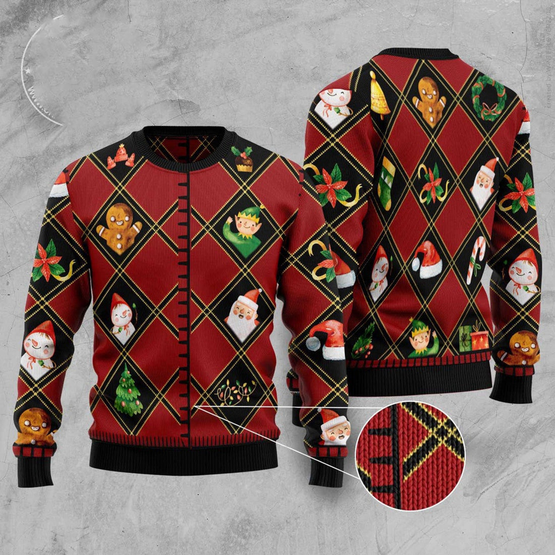 FUNSTUFFPRINT Christmas Symbols Ugly Christmas Sweater, Christmas Sweater, Ugly Sweater, Funny Xmas Sweaters Ugly Sweater