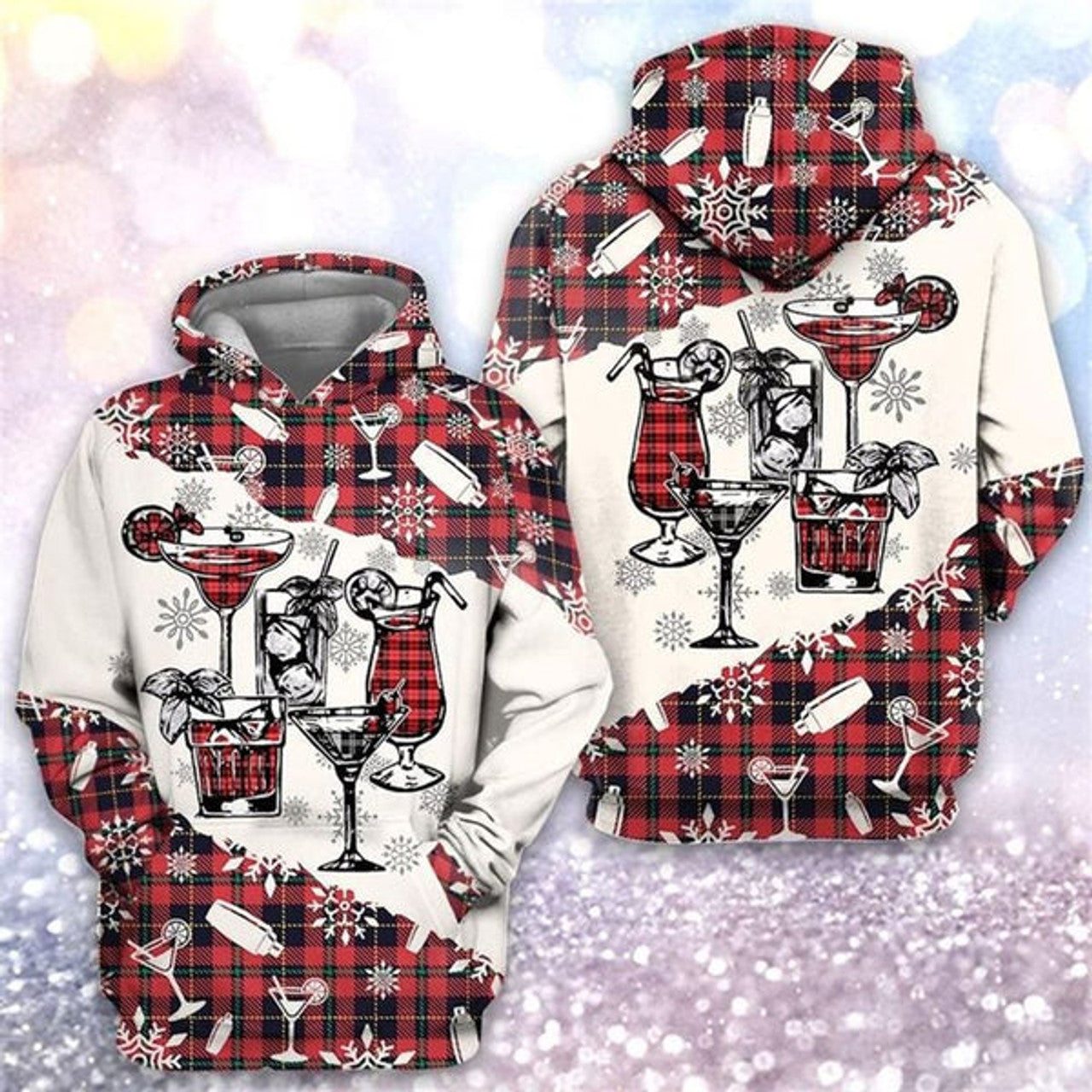FUNSTUFFPRINT 3D Christmas Tartan Bartender All Over 3D Hoodie and Zip Hoodie