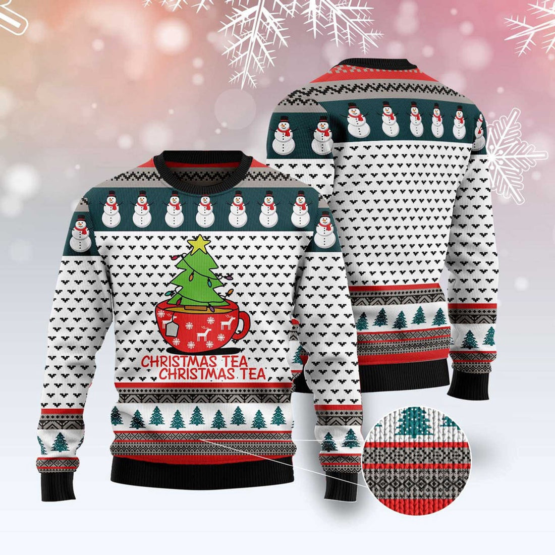 FUNSTUFFPRINT Christmas Tea Ugly Christmas Sweater, Christmas Sweater, Ugly Sweater, Funny Xmas Sweaters Ugly Sweater