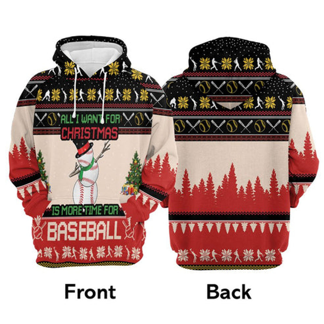 FUNSTUFFPRINT 3D Christmas Time For Baseball All Over 3D Hoodie and Zip Hoodie