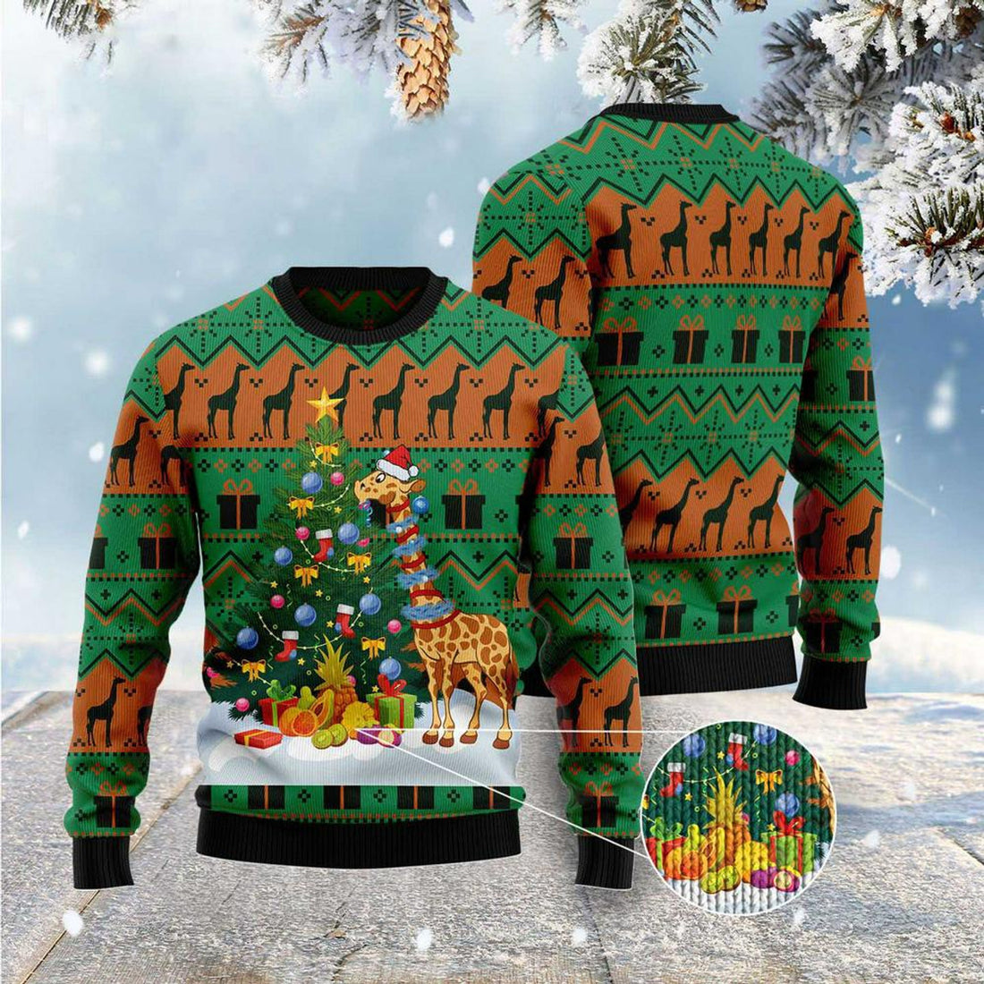 FUNSTUFFPRINT Christmas Tree Giraffe Ugly Christmas Sweater, Xmas Tree Sweater, Christmas Sweater Ugly  Sweater