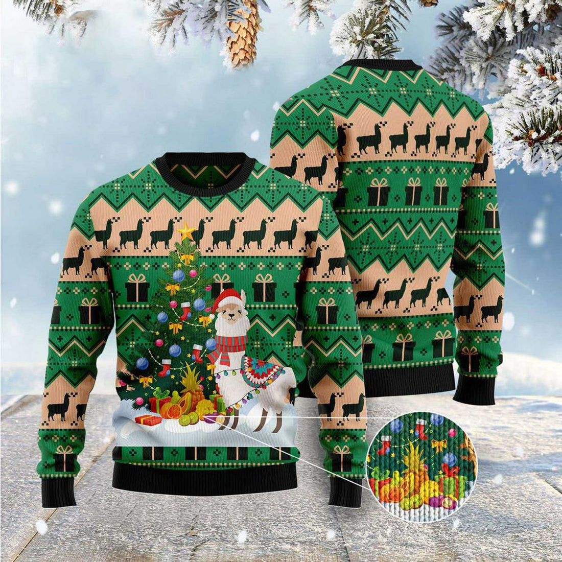 FUNSTUFFPRINT Christmas Tree Llama Ugly Christmas Sweater, Xmas Tree Sweater, Christmas Sweater Ugly  Sweater
