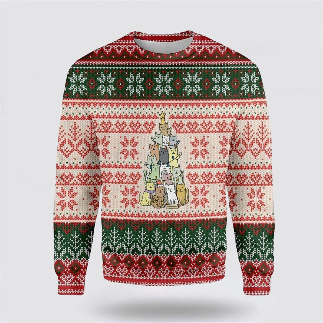 FUNSTUFFPRINT Christmas Tree Made By Cats Ugly Christmas Sweater – Cat Lover Christmas Sweater Ugly  Sweater