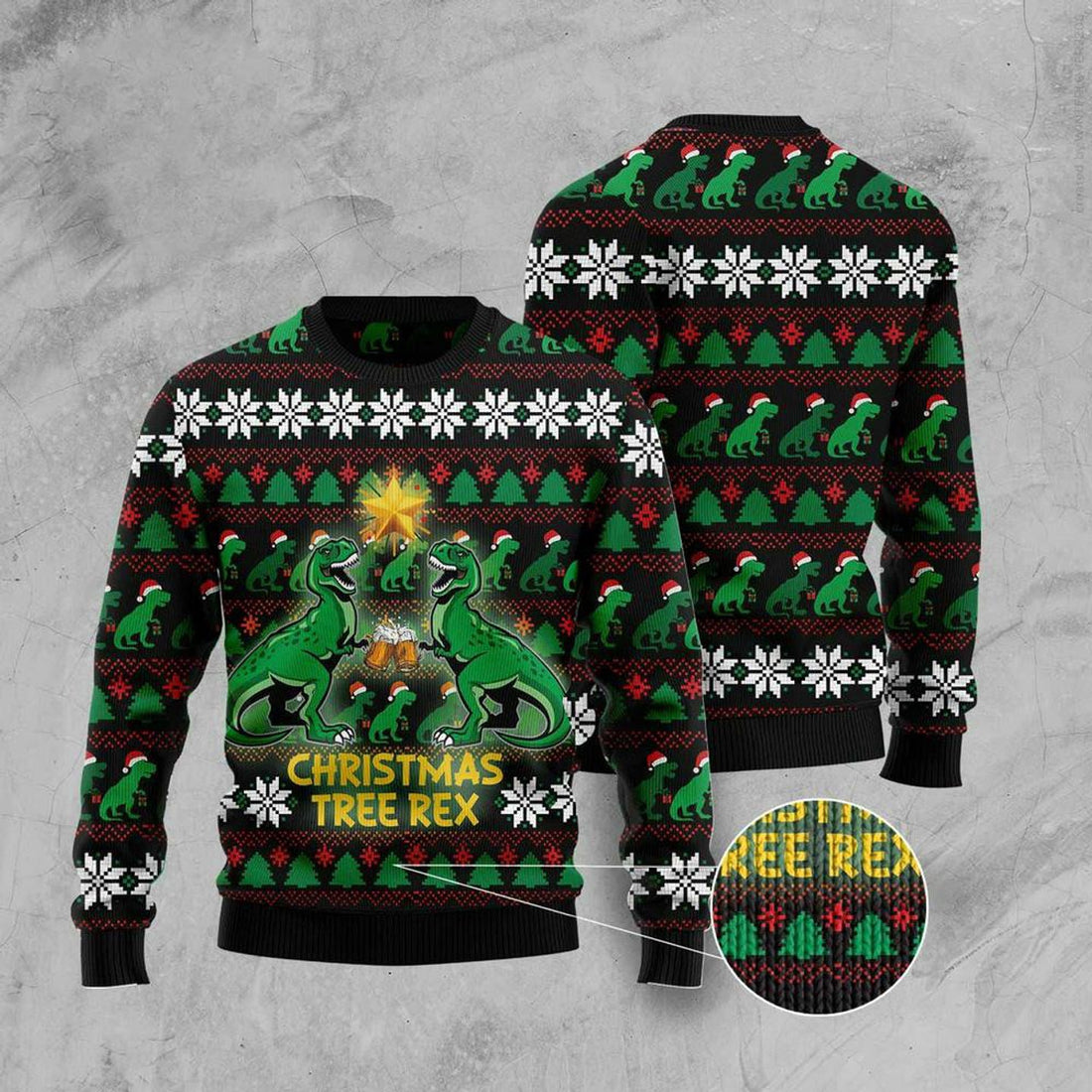 FUNSTUFFPRINT Christmas Tree Rex Ugly Christmas Sweater, Xmas Tree Sweater, Christmas Sweater Ugly  Sweater