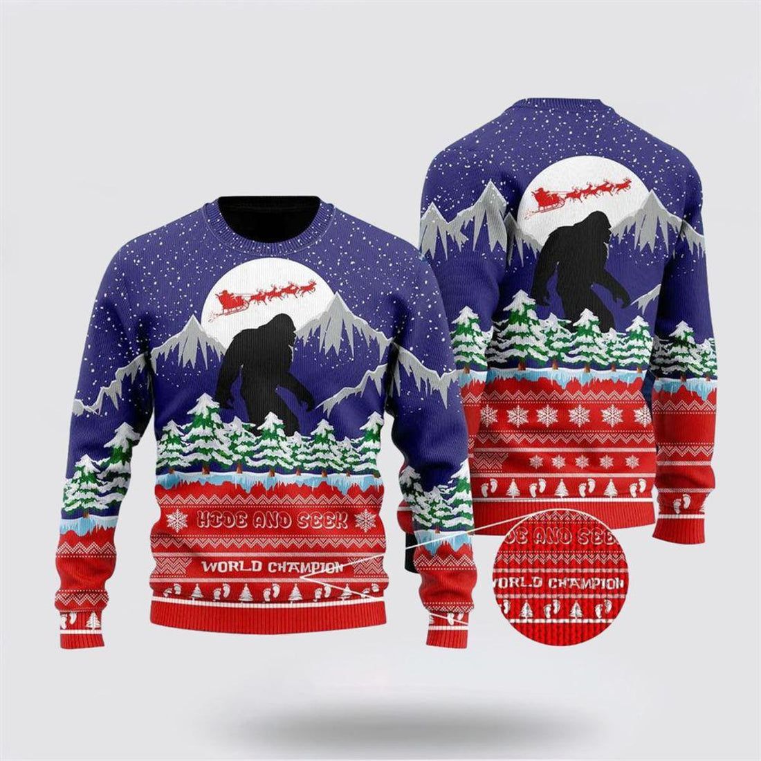 FUNSTUFFPRINT Christmas With Bigfoot Ugly Sweater Gift For Christmas - Gifts For Bigfoot Lovers Ugly Sweater