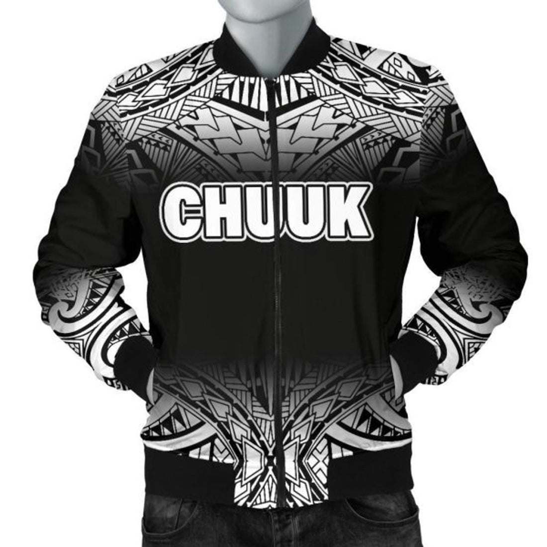 FUNSTUFFPRINT Chuuk Men's Bomber Jacket - Fog Black Style 3D Bomber Jacket