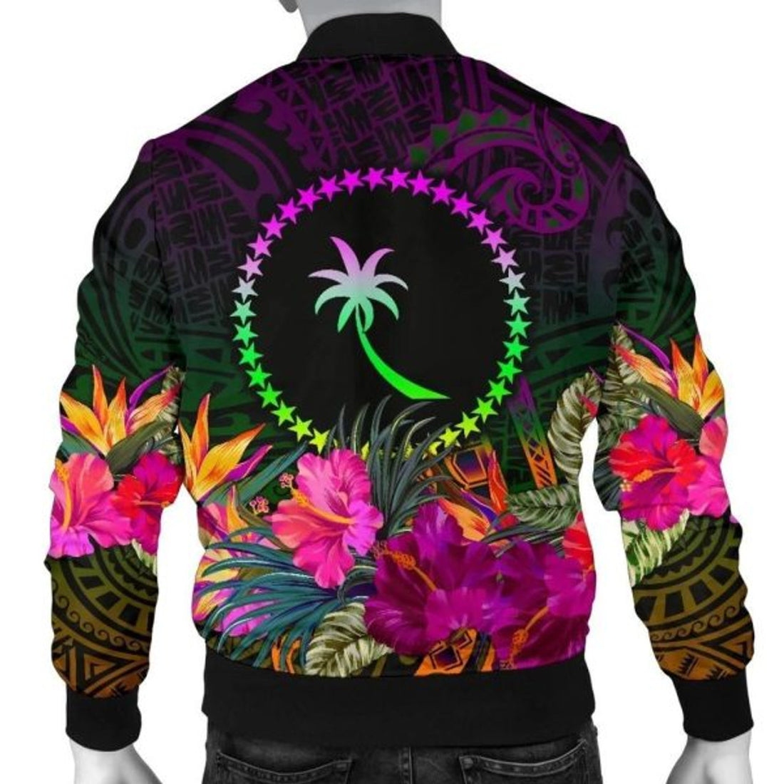 FUNSTUFFPRINT Chuuk Men's Bomber Jacket - Summer Hibiscus 3D Bomber Jacket