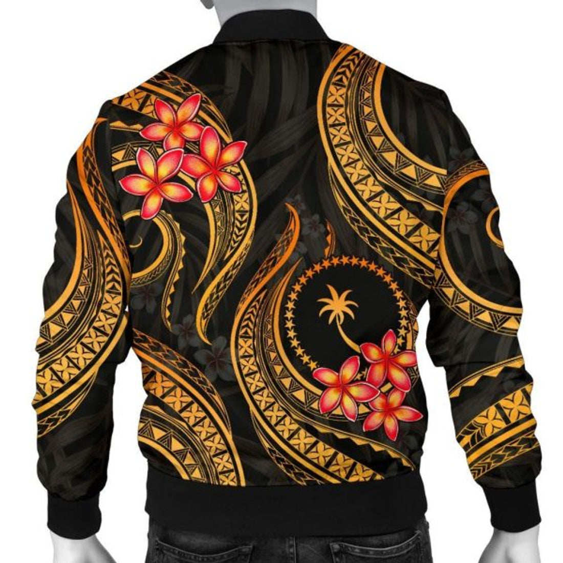 FUNSTUFFPRINT Chuuk Micronesian Men Bomber Jacket - Gold Plumeria 3D Bomber Jacket