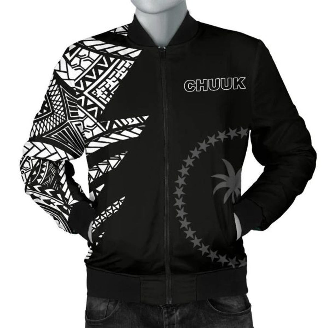 FUNSTUFFPRINT Chuuk Pattern Men's Bomber Jackets - Black Style 3D Bomber Jacket