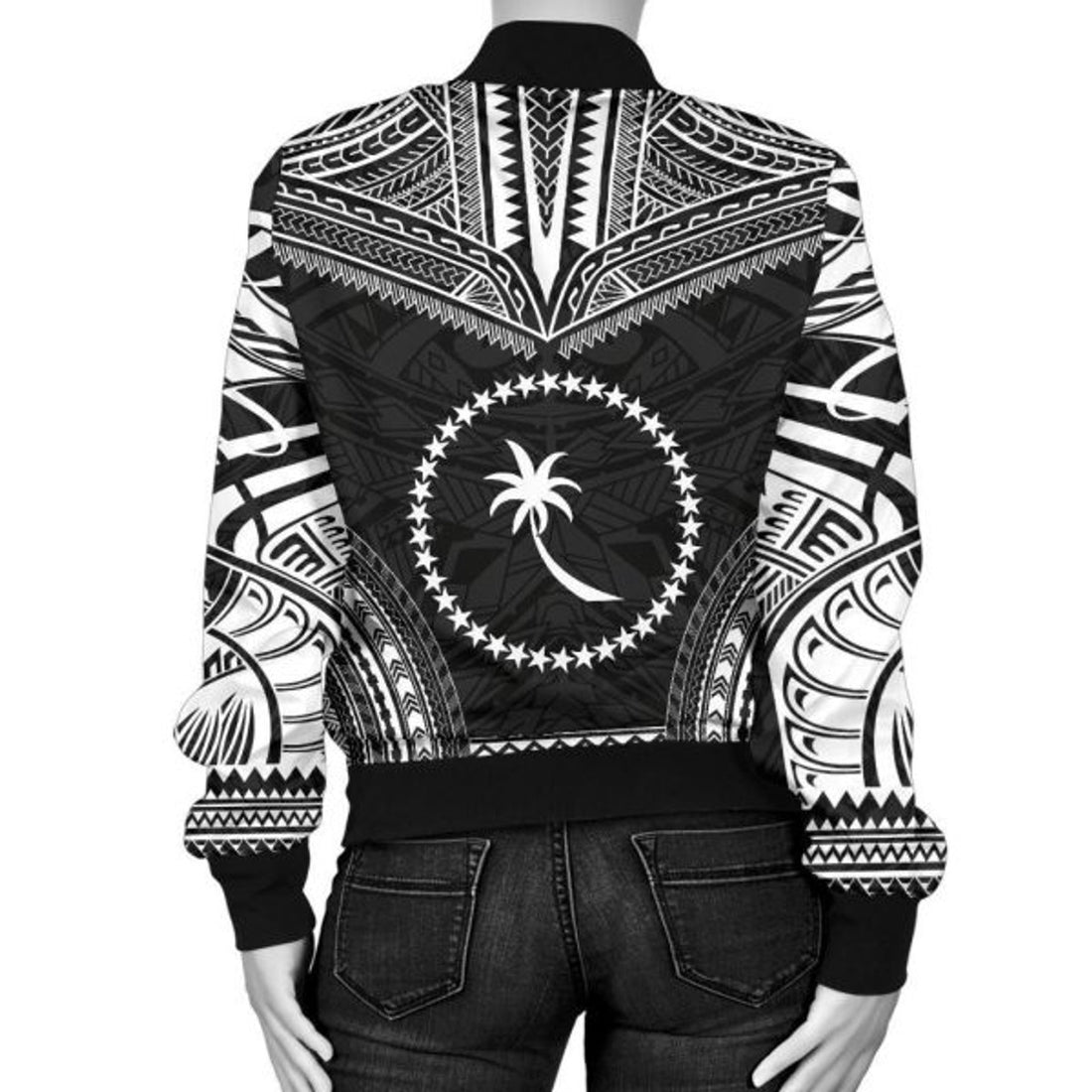 FUNSTUFFPRINT Chuuk Polynesian Chief Women'S Bomber Jacket - Black Version 3D Bomber Jacket