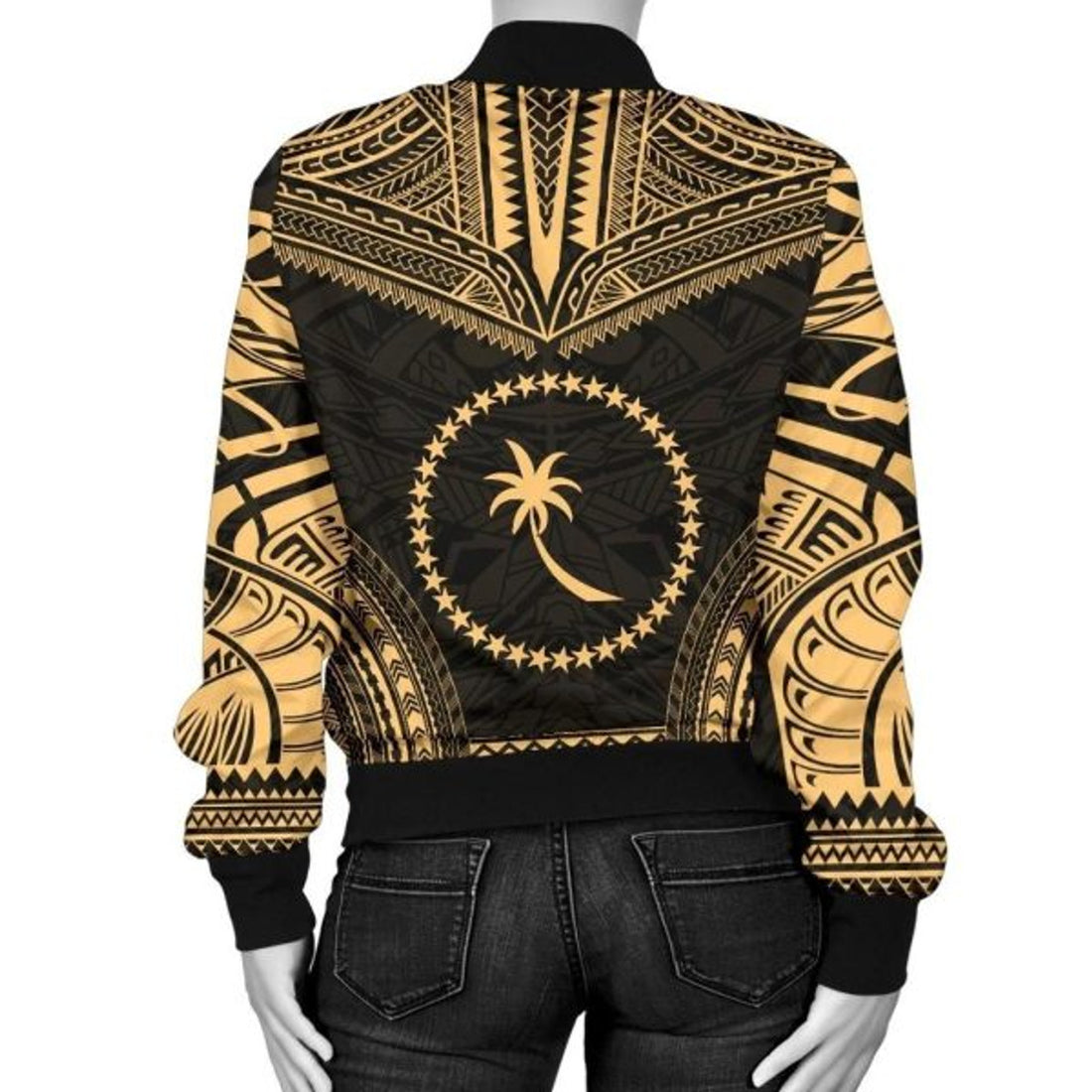 FUNSTUFFPRINT Chuuk Polynesian Chief Women'S Bomber Jacket - Gold Version 3D Bomber Jacket