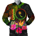 FUNSTUFFPRINT Chuuk Polynesian Men's Bomber Jacket - Hibiscus and Banana Leaves 3D Bomber Jacket