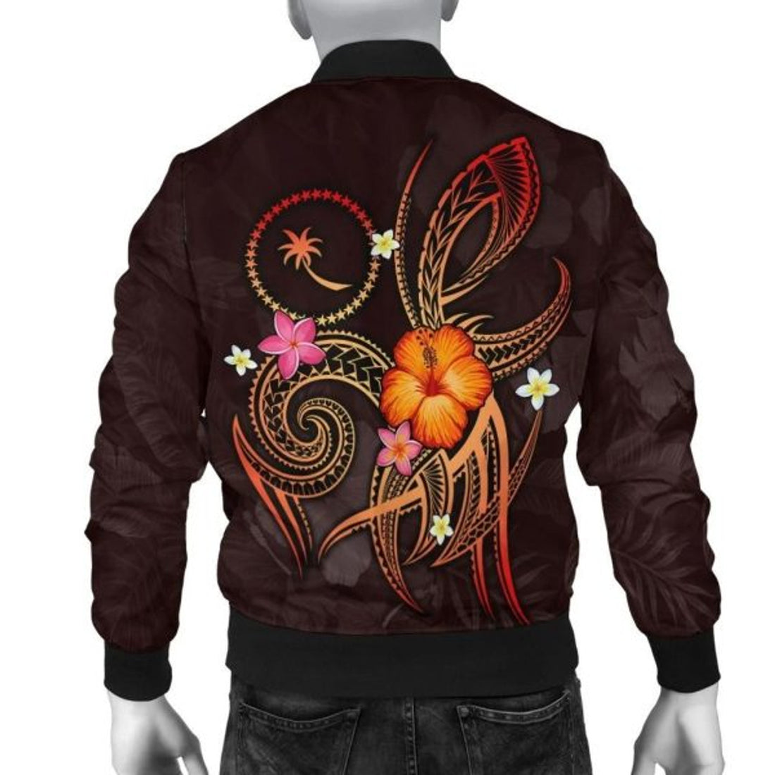 FUNSTUFFPRINT Chuuk Polynesian Men's Bomber Jacket - Legend of Chuuk (Red) 3D Bomber Jacket