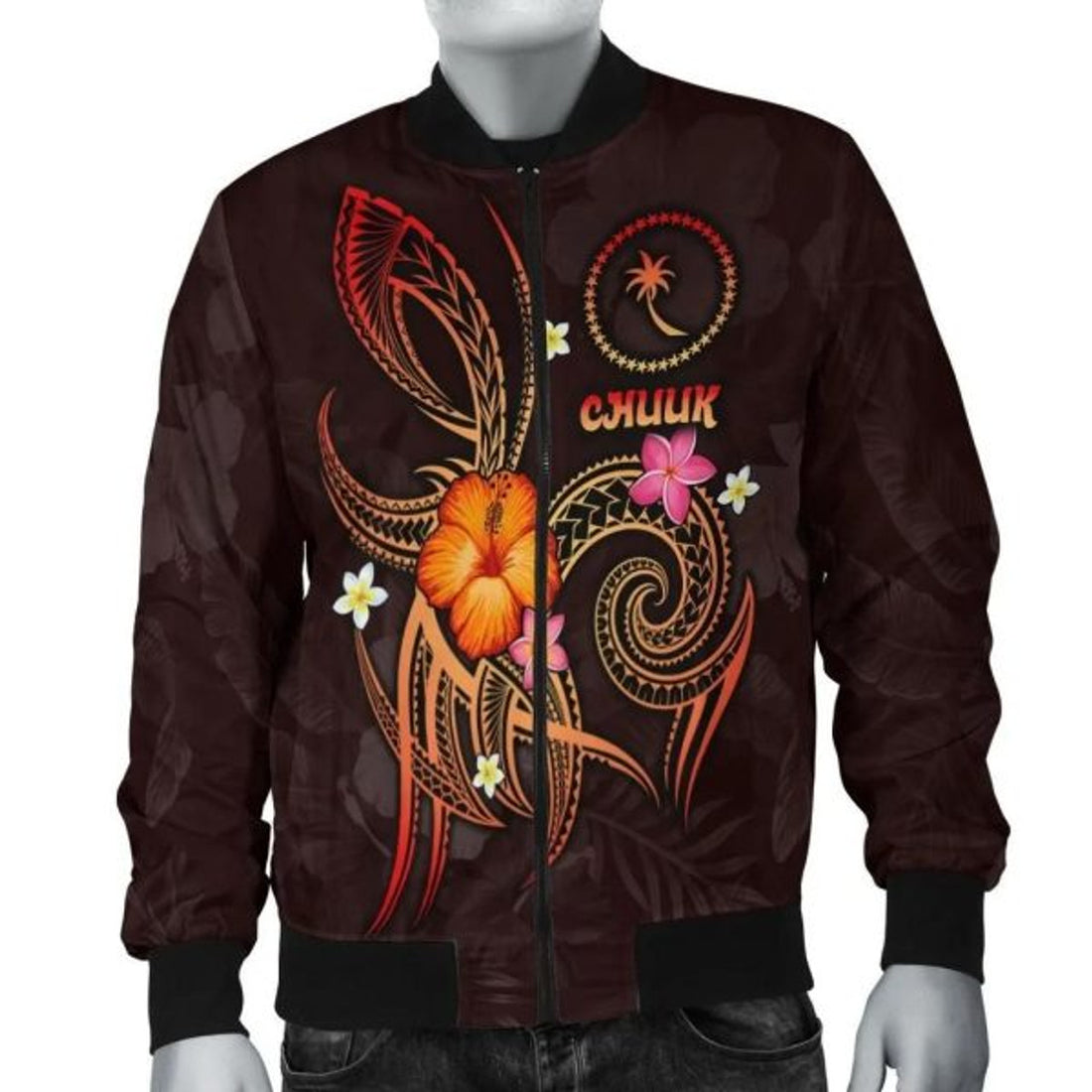 FUNSTUFFPRINT Chuuk Polynesian Men's Bomber Jacket - Legend of Chuuk (Red) 3D Bomber Jacket