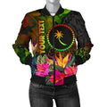FUNSTUFFPRINT Chuuk Polynesian Personalised Women's Bomber Jacket - Hibiscus and Banana Leaves 3D Bomber Jacket