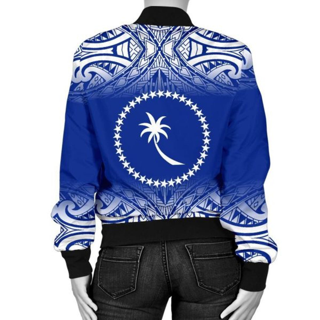 FUNSTUFFPRINT Chuuk Women's Bomber Jacket - Fog Blue Style 3D Bomber Jacket