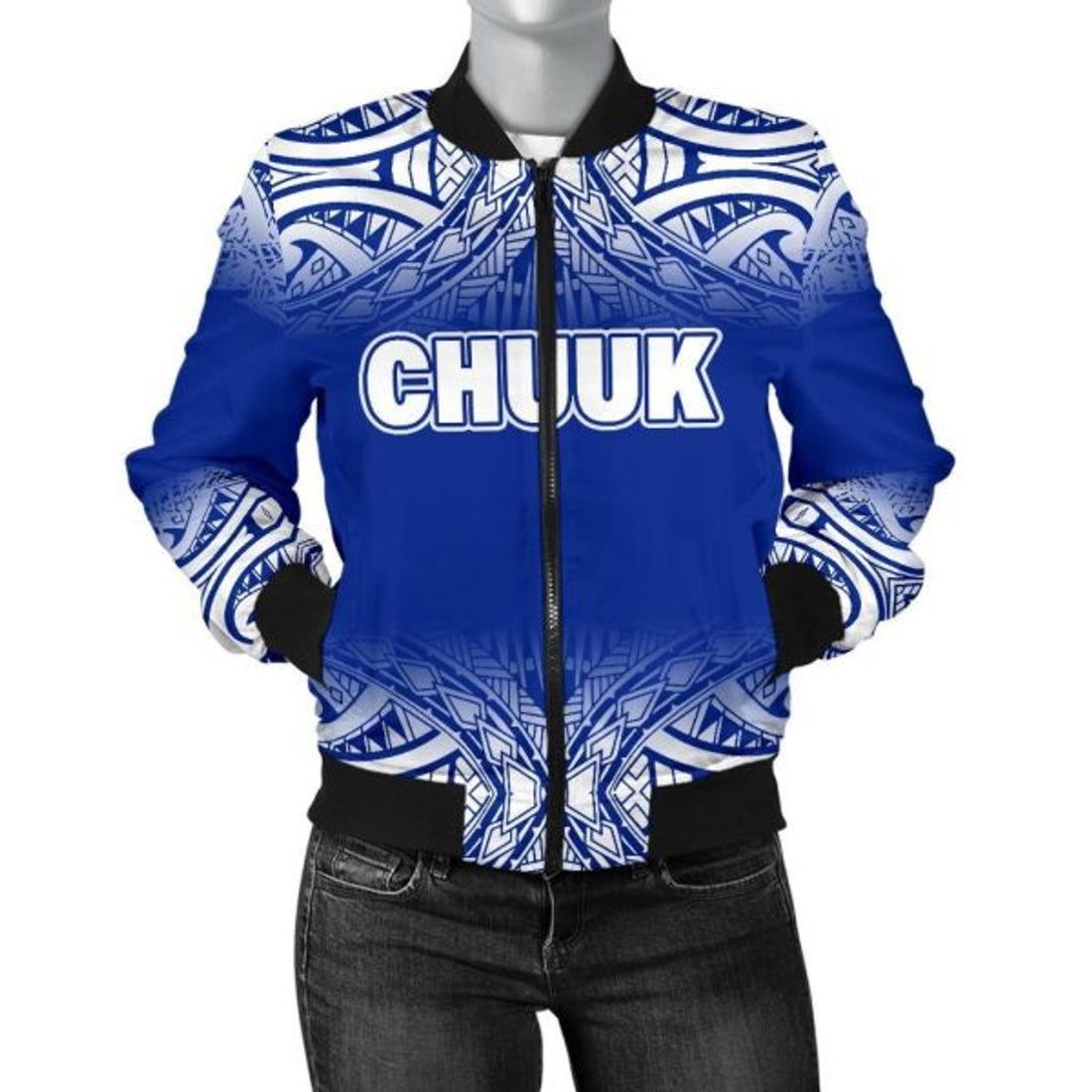 FUNSTUFFPRINT Chuuk Women's Bomber Jacket - Fog Blue Style 3D Bomber Jacket