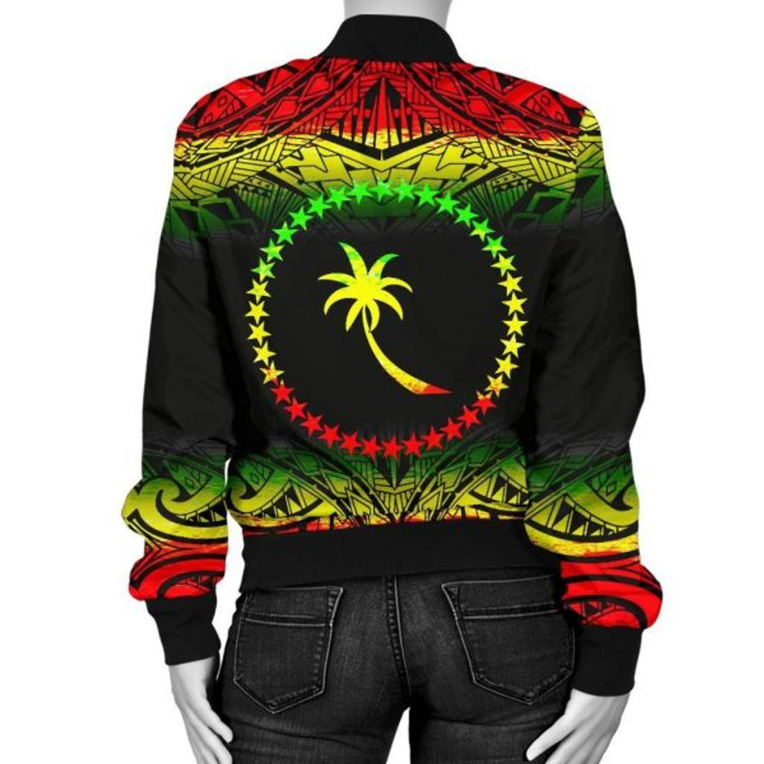 FUNSTUFFPRINT Chuuk Women's Bomber Jacket - Fog Reggae Style 3D Bomber Jacket
