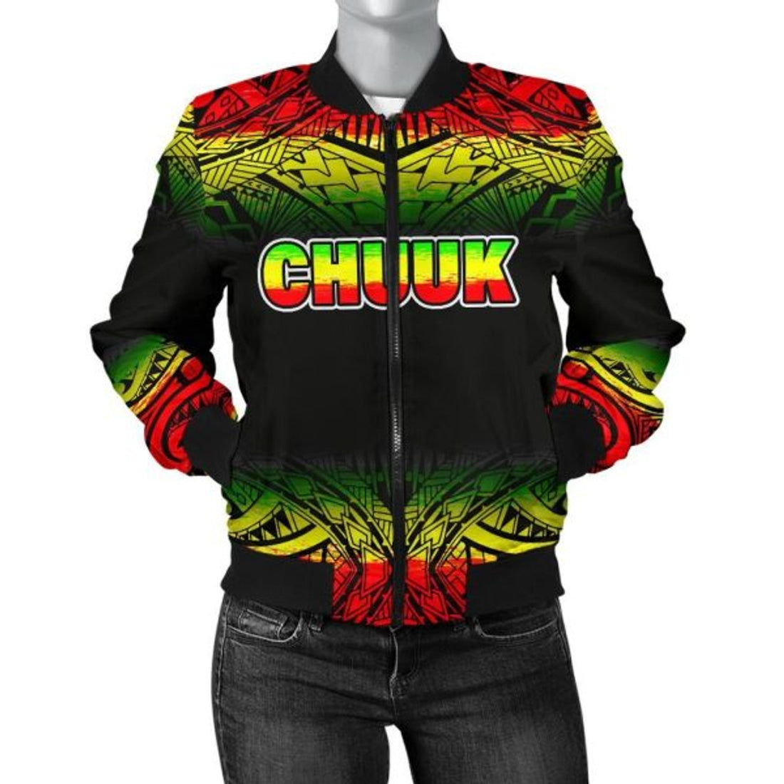 FUNSTUFFPRINT Chuuk Women's Bomber Jacket - Fog Reggae Style 3D Bomber Jacket