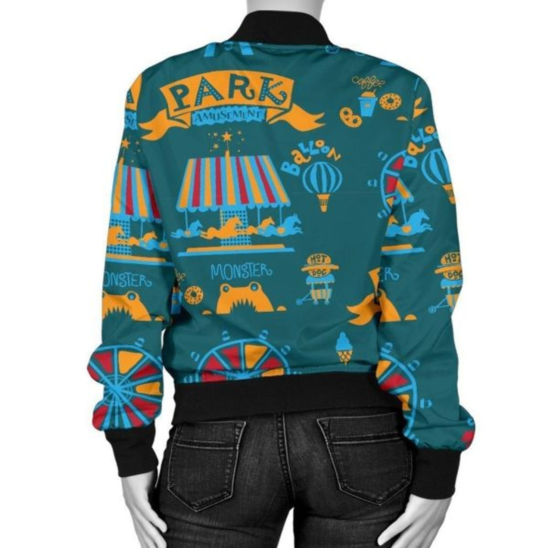 FUNSTUFFPRINT Circus Amusement Park Pattern Print Women Casual 3D Bomber Jacket
