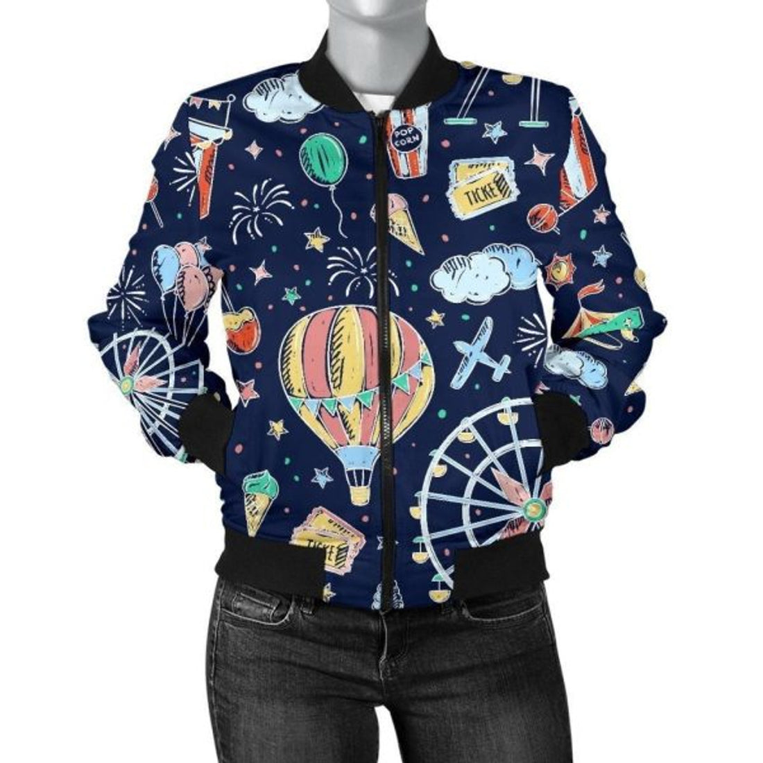 FUNSTUFFPRINT Circus Dream Pattern Print Women Casual 3D Bomber Jacket