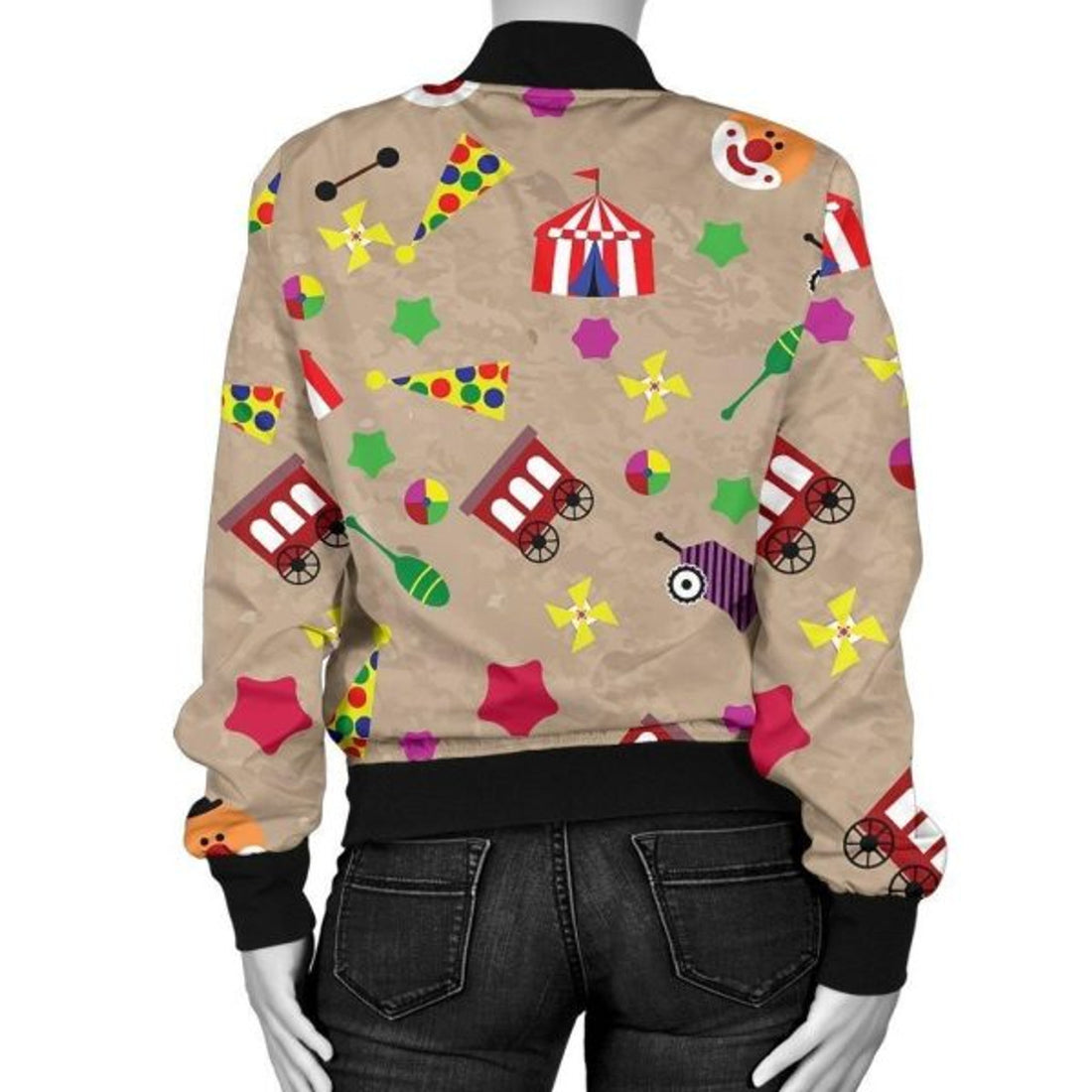FUNSTUFFPRINT Circus Pattern Print Women Casual 3D Bomber Jacket