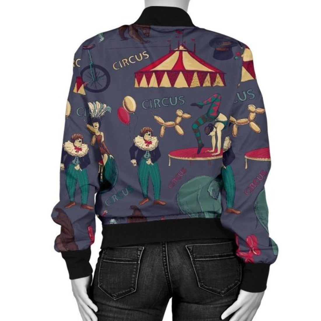 FUNSTUFFPRINT Circus Print Pattern Women Casual 3D Bomber Jacket