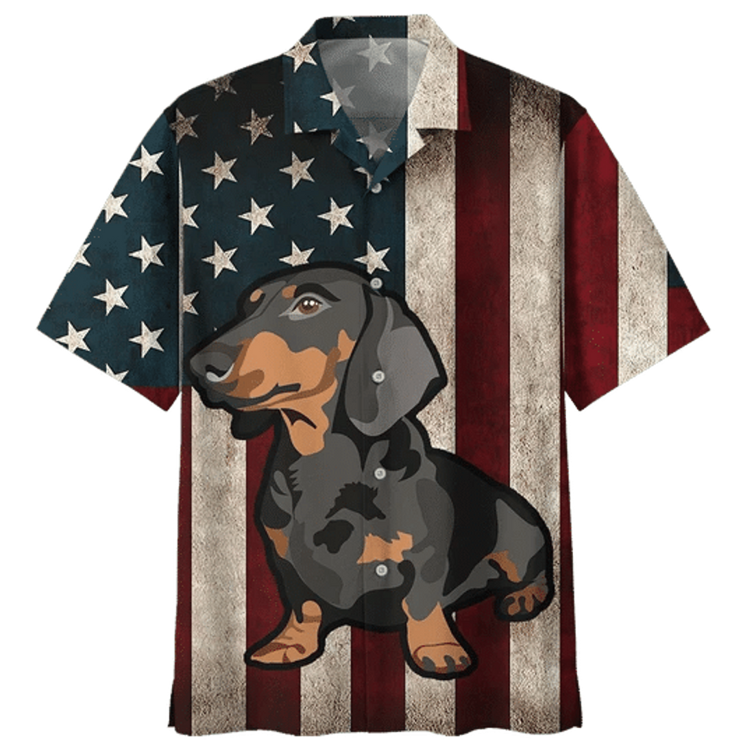Classic Flag Dachshund Watercolor Design Hawaiian Shirt