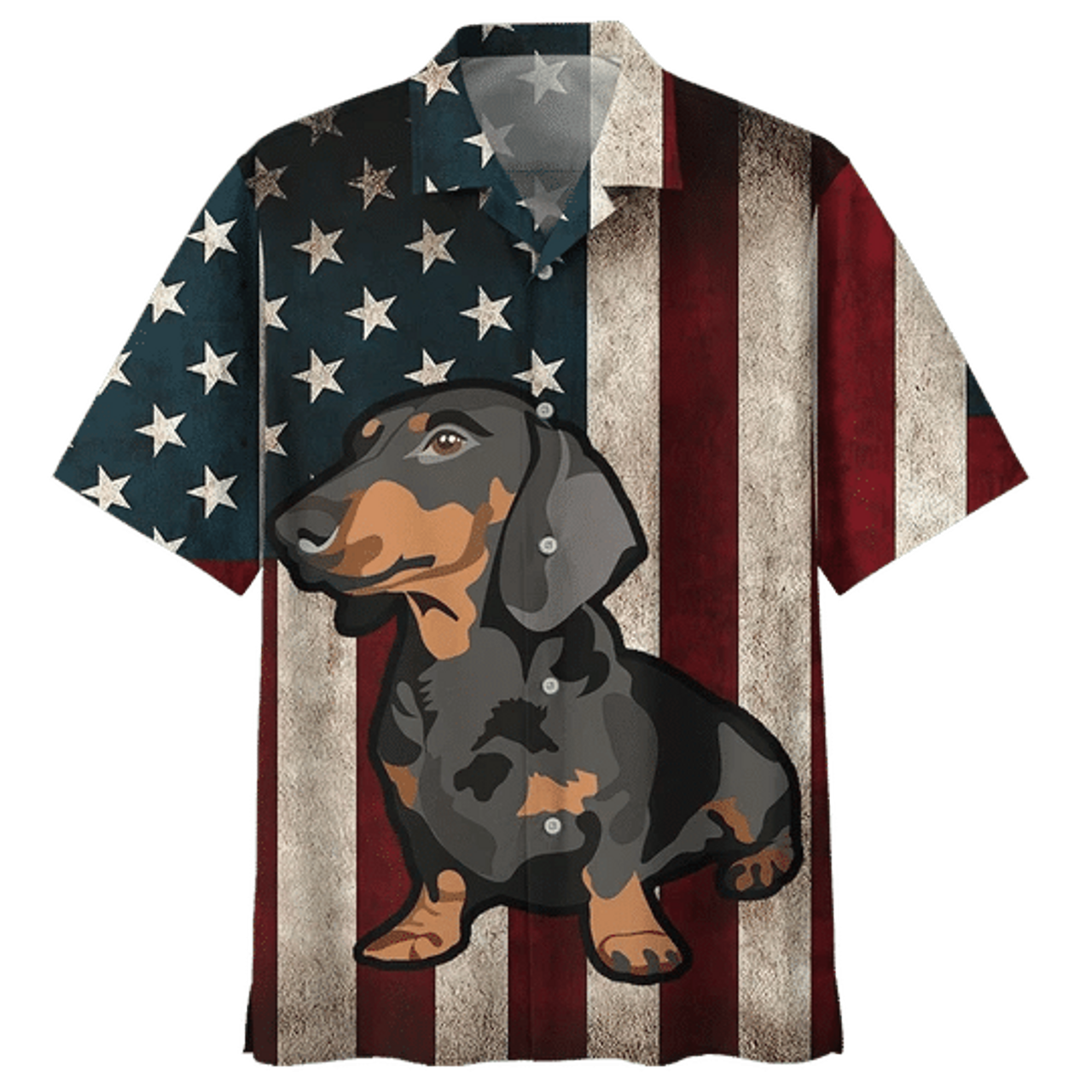 Classic Flag Dachshund Watercolor Design Hawaiian Shirt