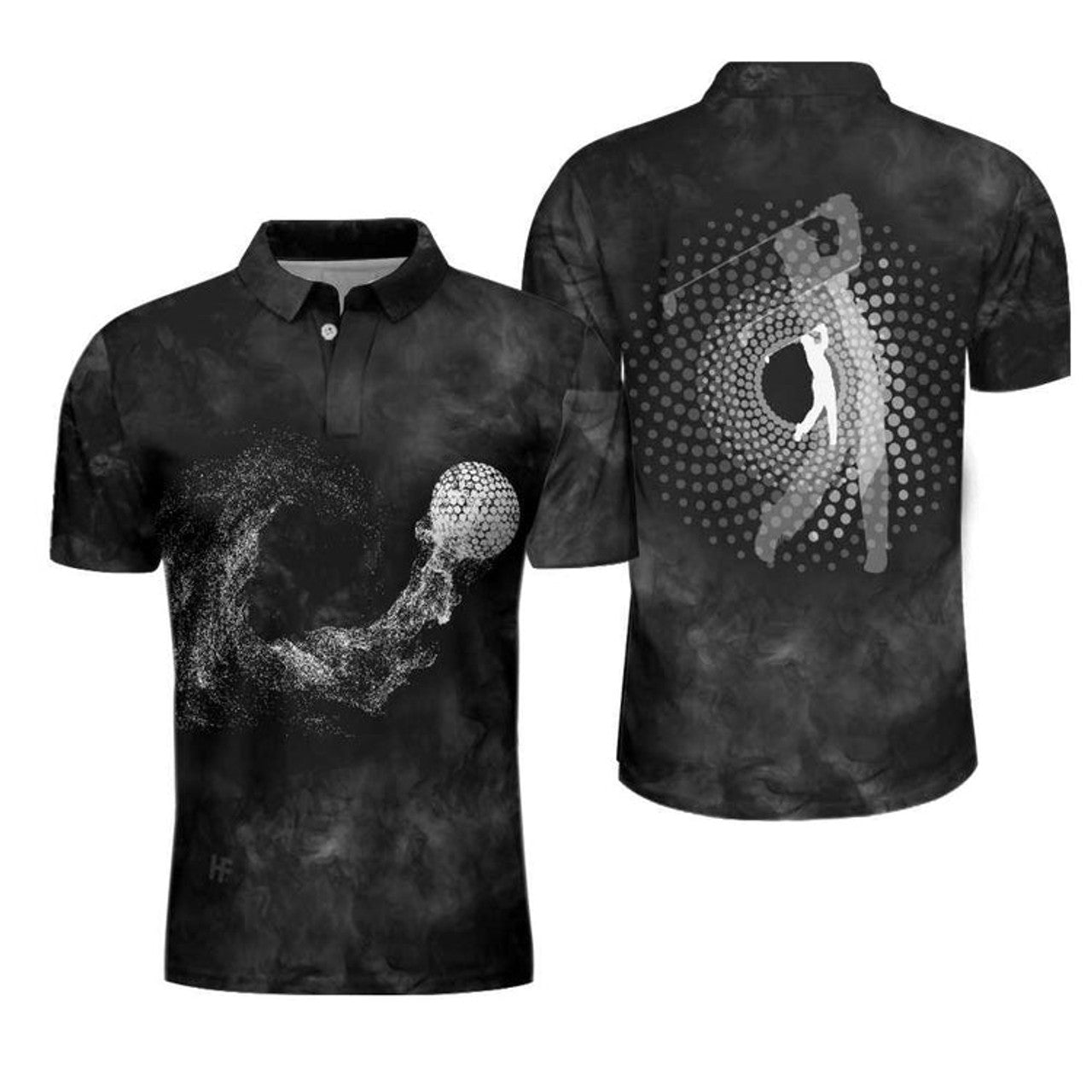 Classic Golf Ball On Smoke Background Polo Shirt, Geometric Circle Dot Graphic Polo Shirt, Best Golf Shirt For Men