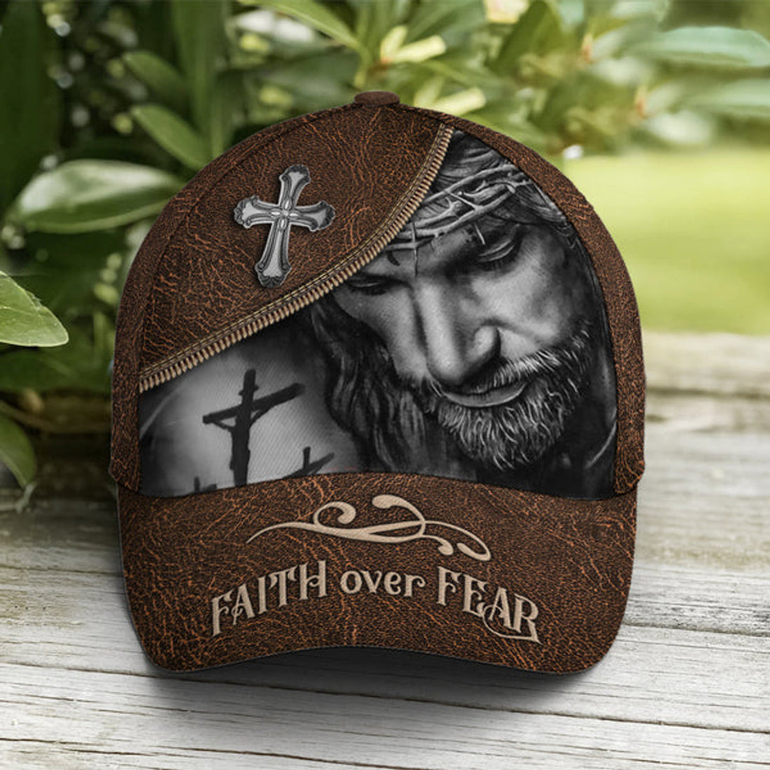 FUNSTUFFPRINT Classic Leather Style Faith Over Fear Baseball Cap