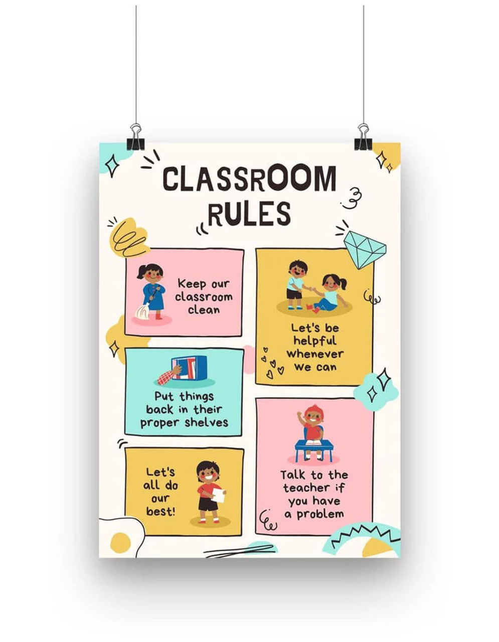 Classroom Rules, Keep Our Classroom Clean Put Things Back In Their Proper Shelves, Back To School, Classroom Poster Poster and Canvas