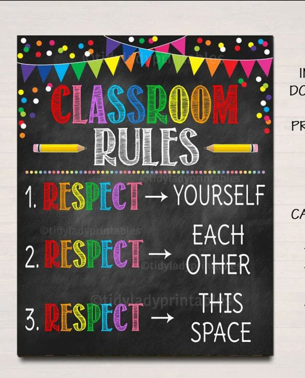Classroom Rules, Respect Yourself Respect Each Other Respect This Space Poster and Canvas