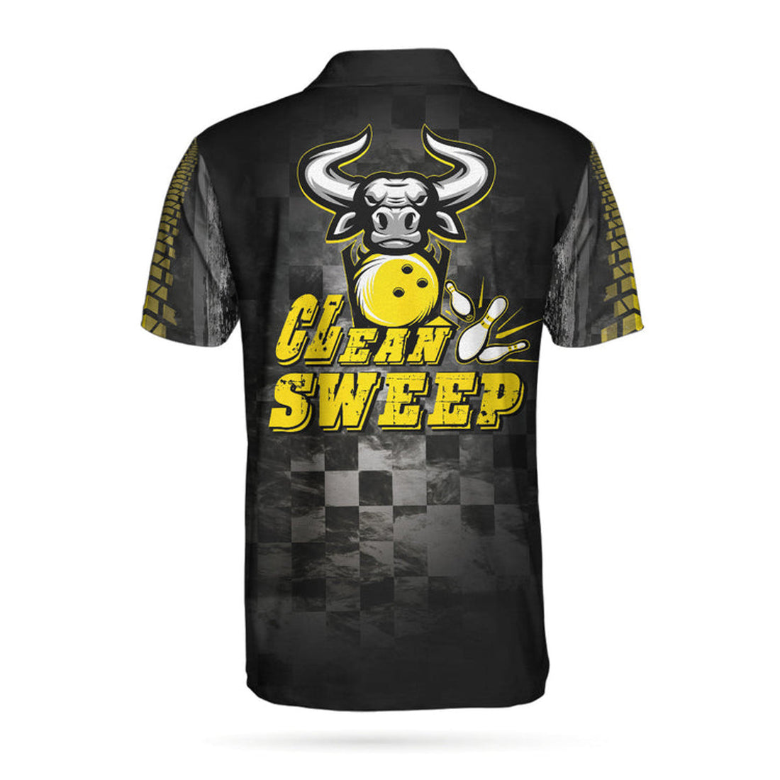 Clean Sweep Bowling Bull Short Sleeve Polo Shirt, Checker Pattern Polo Shirt, Best Bowling Shirt For Men