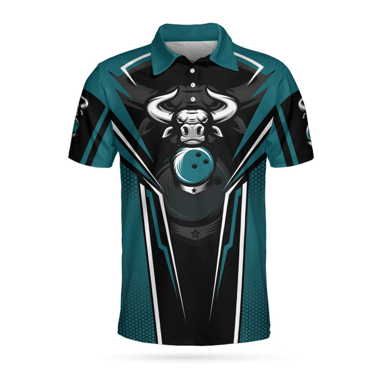 Clean Sweep Bowling Bull Short Sleeve Polo Shirt, Digital Bowling Alley Polo Shirt, Best Bowling Shirt For Men
