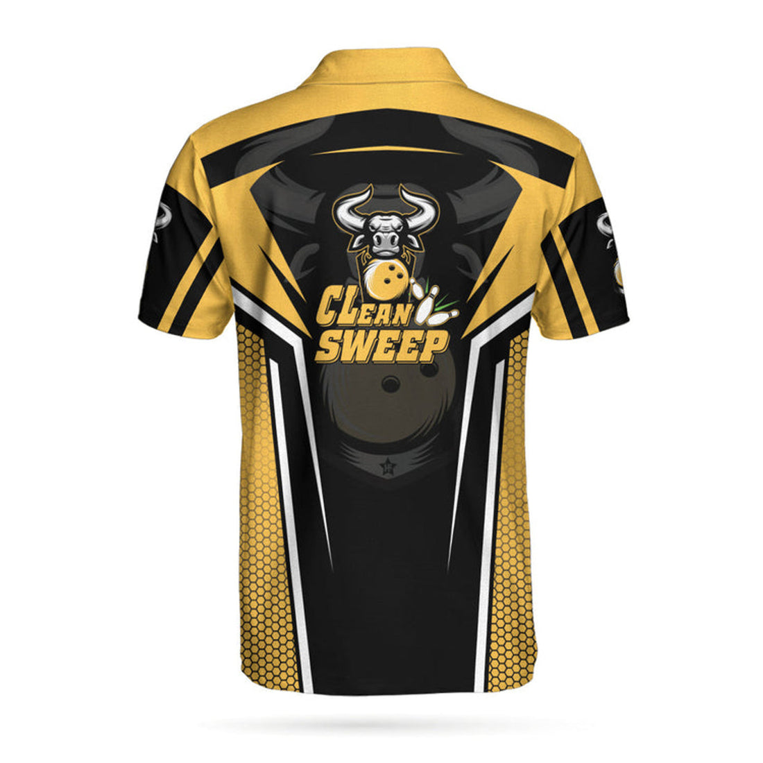 Clean Sweep Yellow Bull Bowling Short Sleeve Polo Shirt, Digital Bowling Alley Polo Shirt, Best Bowling Shirt For Men