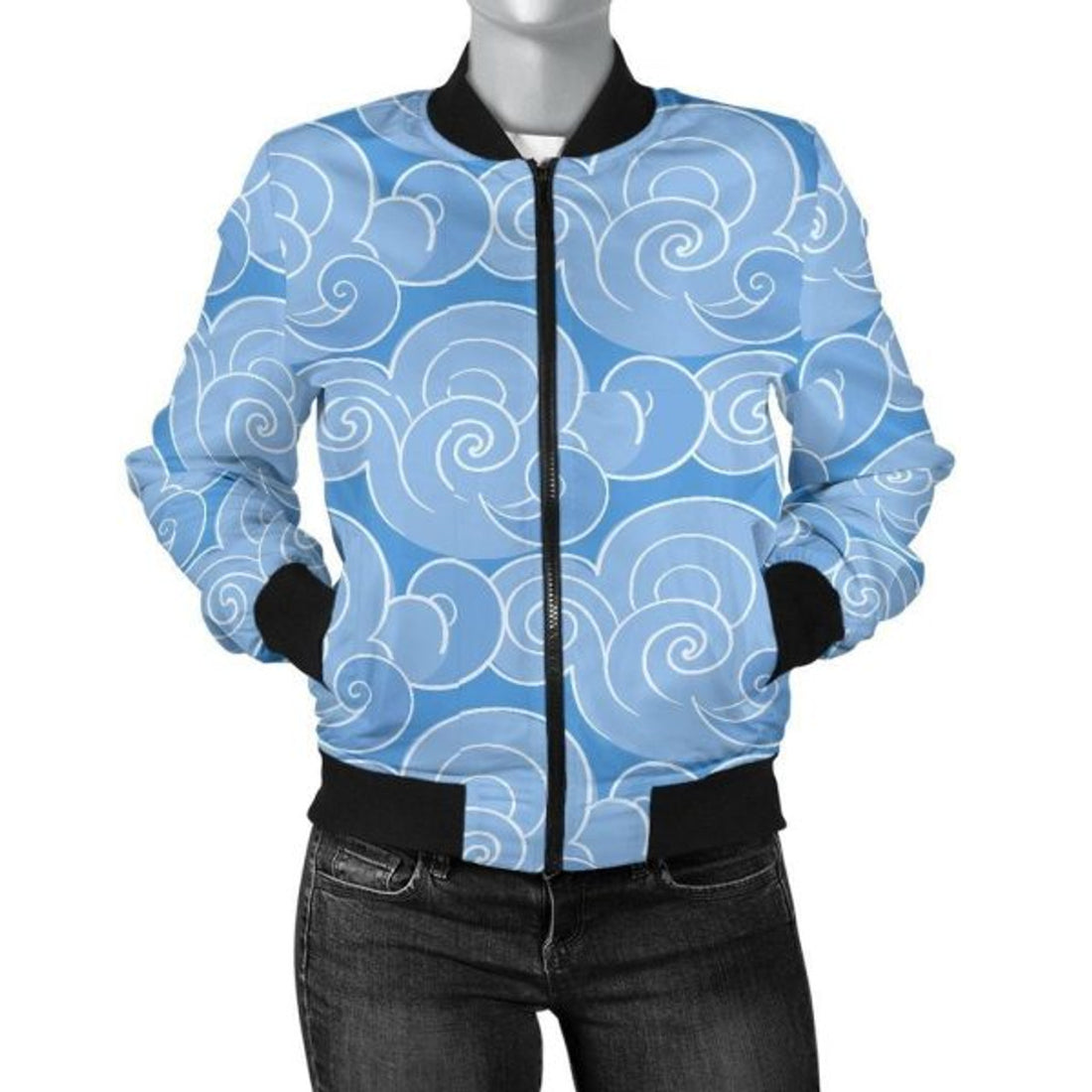 FUNSTUFFPRINT Cloud Pattern Print Women Casual 3D Bomber Jacket
