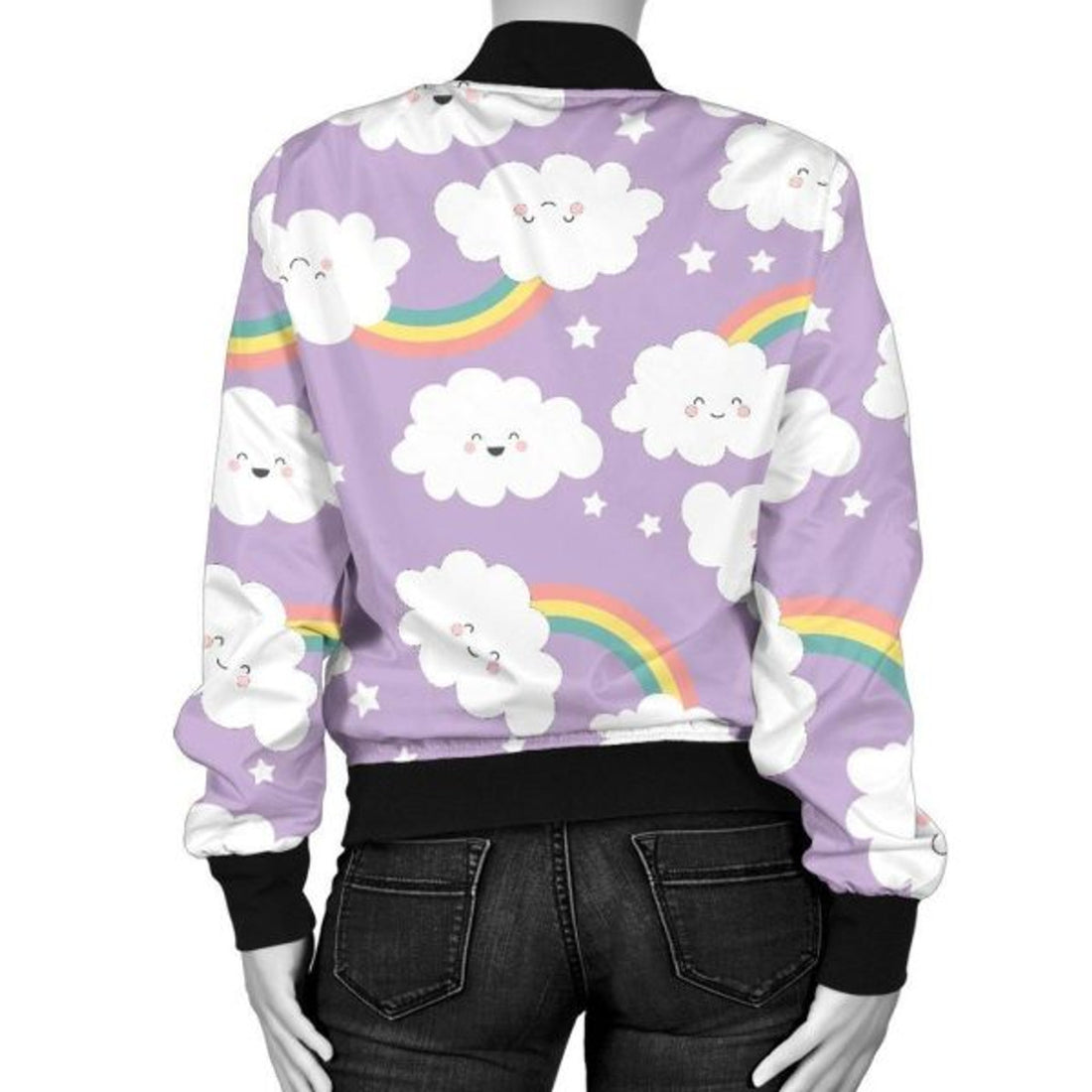 FUNSTUFFPRINT Cloud Smile Pattern Print Women Casual 3D Bomber Jacket