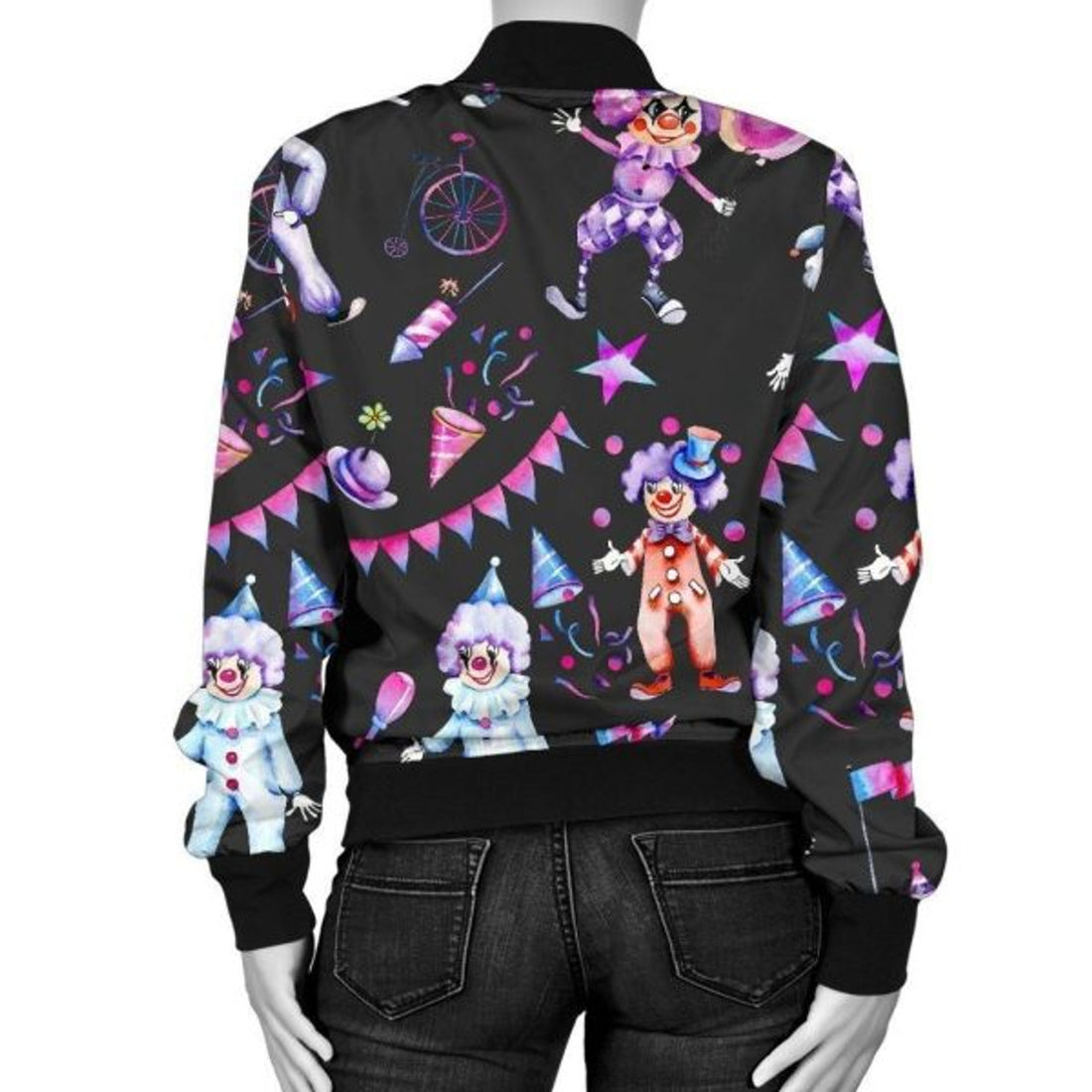 FUNSTUFFPRINT Clown Pattern Print Women Casual 3D Bomber Jacket
