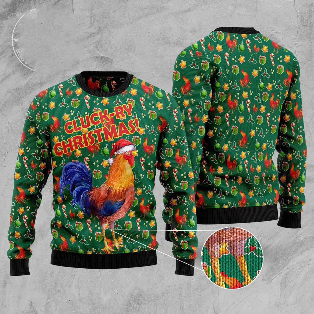 FUNSTUFFPRINT Cluck-Ry Christmas Ugly Christmas Sweater, Christmas Sweater, Ugly Sweater, Funny Xmas Sweaters Ugly Sweater