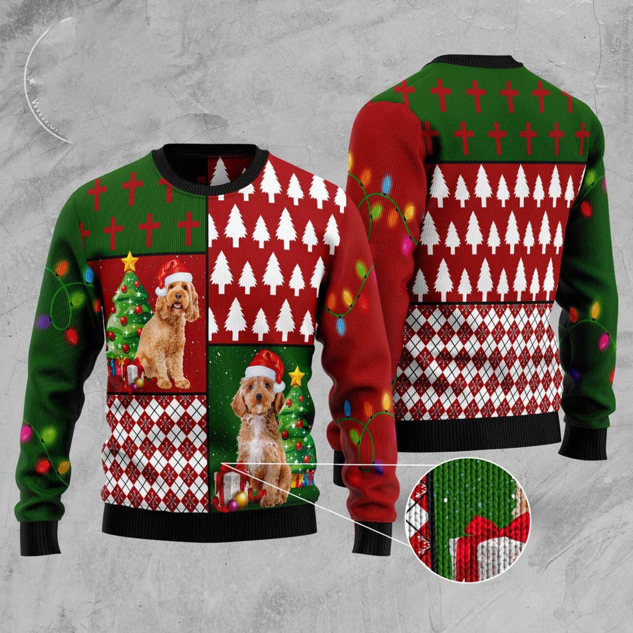 FUNSTUFFPRINT Cockapoo Hohoho Ugly Christmas Sweater, Christmas Sweater, Ugly Sweater, Funny Xmas Sweaters Ugly Sweater