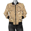 FUNSTUFFPRINT Coffee Pattern Print Women Casual 3D Bomber Jacket