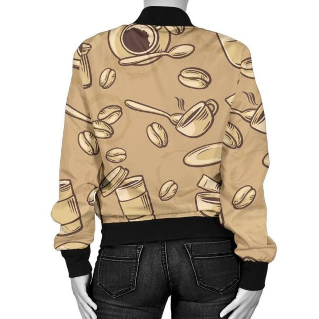 FUNSTUFFPRINT Coffee Pattern Print Women Casual 3D Bomber Jacket