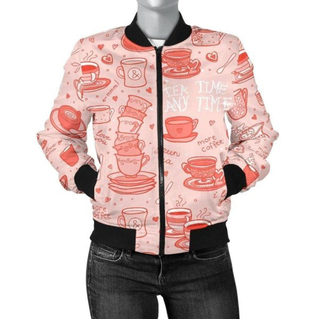 FUNSTUFFPRINT Coffee Pink Pattern Print Women Casual 3D Bomber Jacket