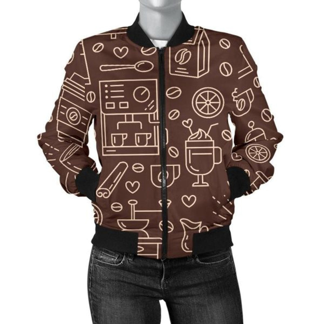 FUNSTUFFPRINT Coffee Print Pattern Women Casual 3D Bomber Jacket