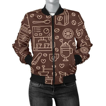 FUNSTUFFPRINT Coffee Print Pattern Women Casual 3D Bomber Jacket