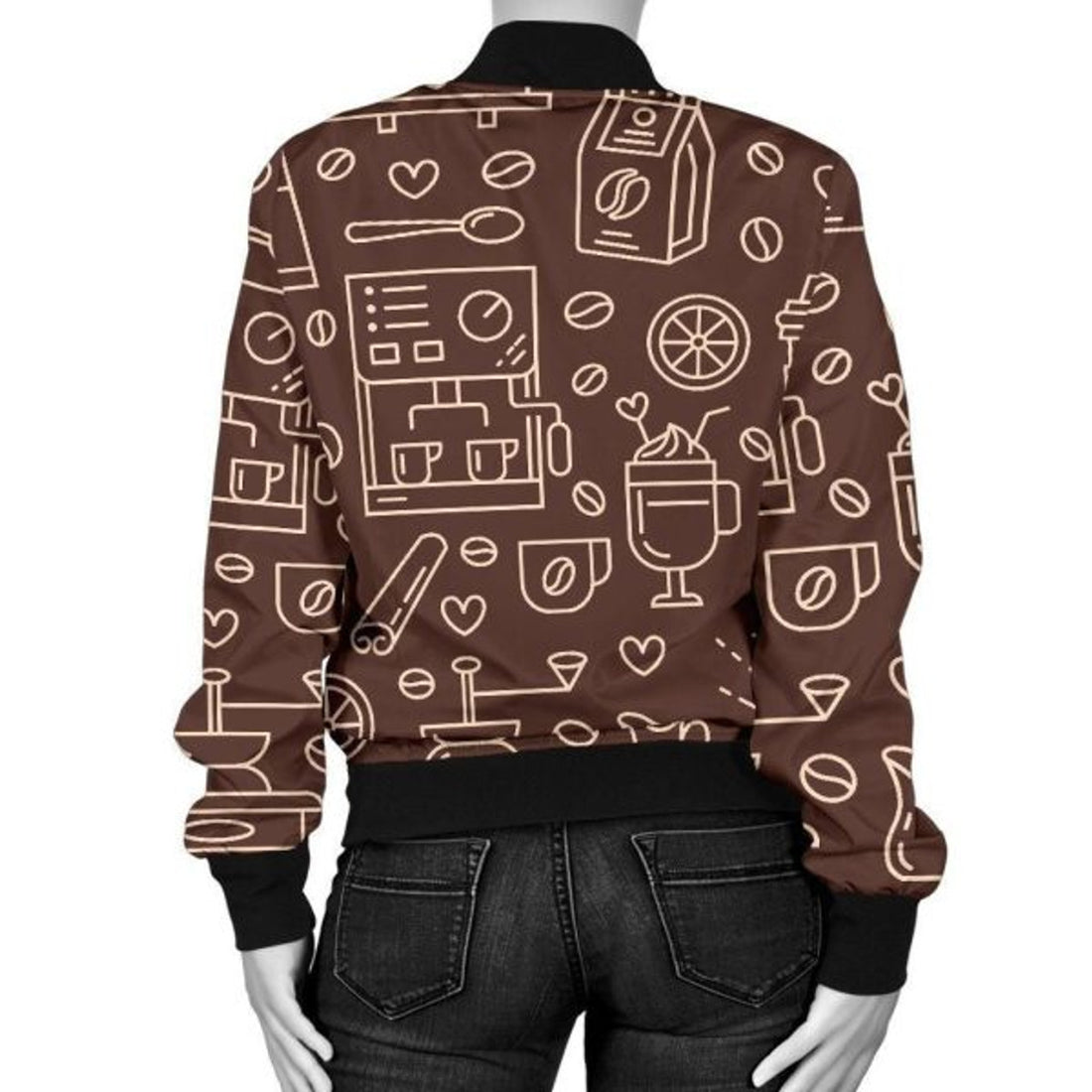 FUNSTUFFPRINT Coffee Print Pattern Women Casual 3D Bomber Jacket