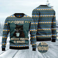 FUNSTUFFPRINT Coffee Cat Ugly Christmas Sweater, Christmas Cat Ugly Sweater, Ugly Cat Xmas Sweater Ugly Sweater