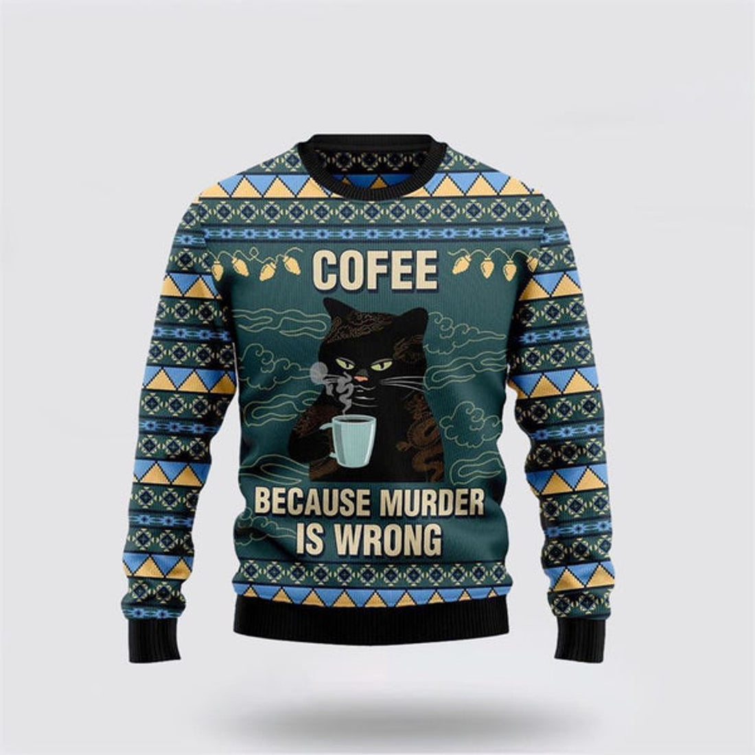 FUNSTUFFPRINT Coffee Cat Ugly Christmas Sweater For Men And Women, Best Gift For Christmas, Christmas Fashion Winter  Ugly  Sweater