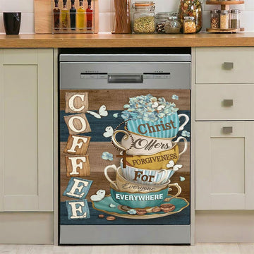 Coffee Christ Offers Forgiveness For Everyone Everywhere Dishwasher Cover, Christian Dishwasher Magnet Cover, Religious Kitchen Decor